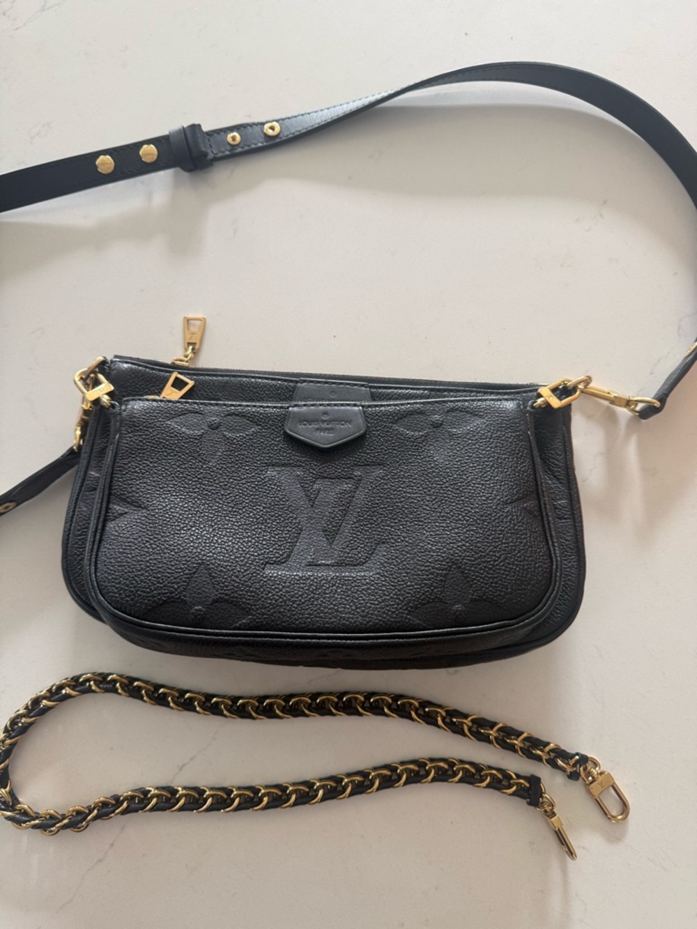 Louis Vuitton Black Monogram Crossbody Bag w/Gold Hardware and coin purse